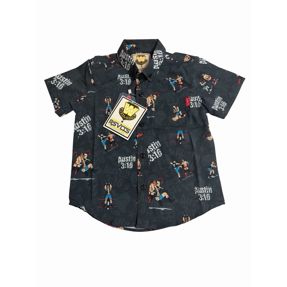 WWE Stone Cold Austin 3:16 x RSVLTS Button Down Toddler Boys Shirt Size 3T